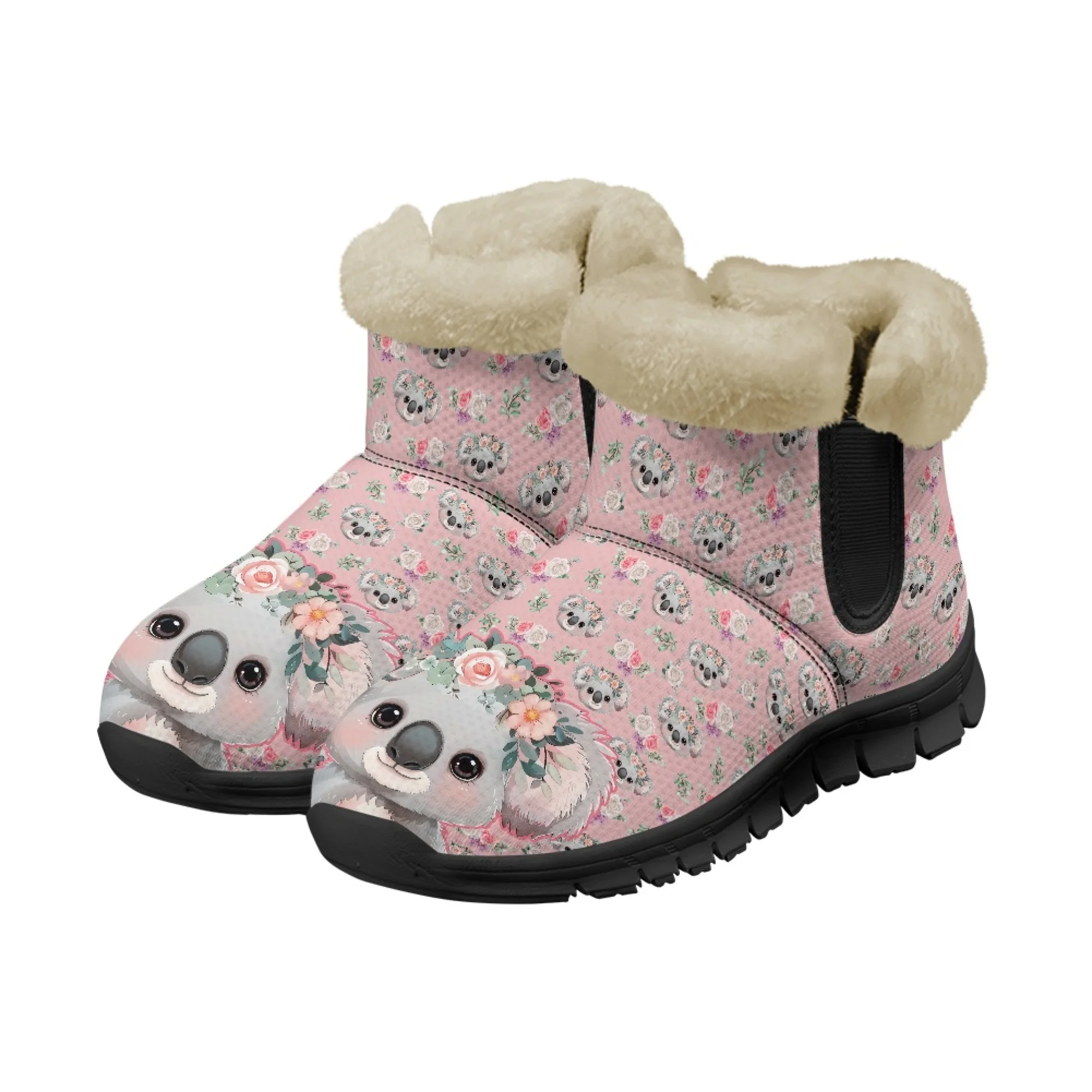 Urea ANTARTS-Bottes de neige courtes en peluche pour femme, Koala mignon, chaussures roses chaudes pour l'hiver, chaussures douces pour l'intérieur et l'extérieur, chaussures confortables pour filles