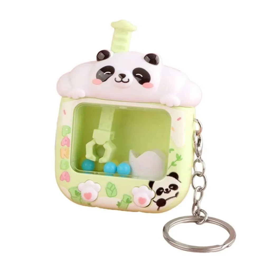 Plastic Catching Ball Machine Keychain Cartoon Cute Tiny Arcade Games Pendant Funny Little Panda Funny Finger Car Key Chains