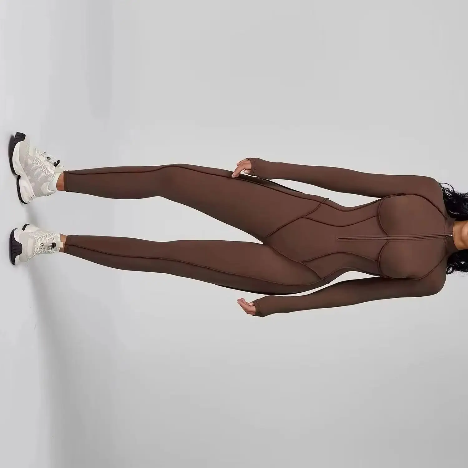 One Piece Yoga Jumpsuit Women Long Sleeve Half Zipper High Neck Corset Seam Design Bodysuit Tummy Control Slim Fit Gym WorkoutOn