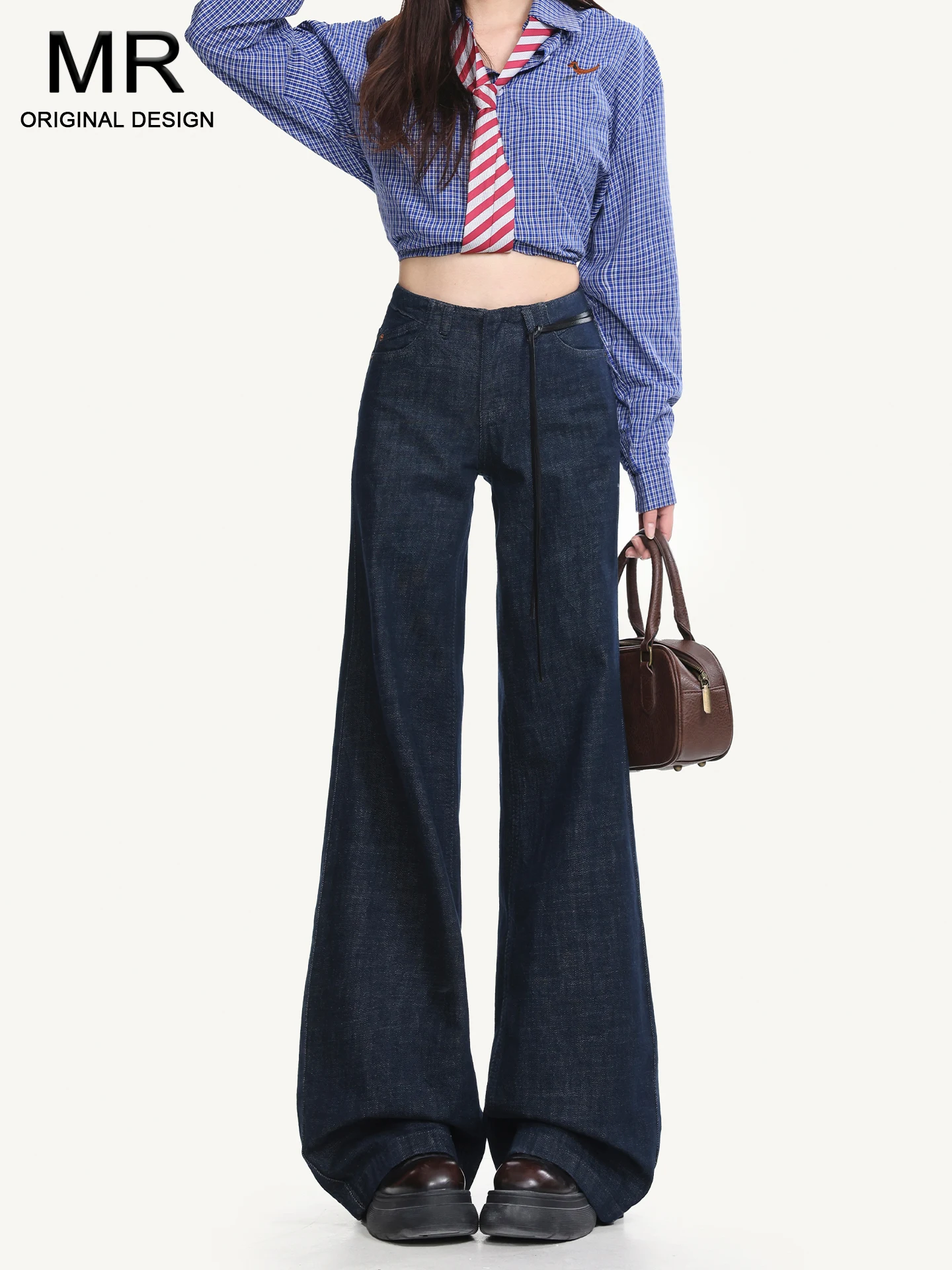 

American Style Low Waist Loose Fit Women's Jeans Retro Washed Hanging Rope Denim Pants Summer Slimming Straight Leg Trousers