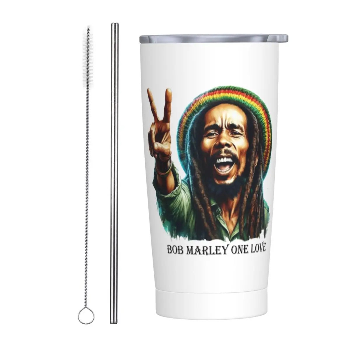 Bob Marley Reggae Stainless Steel Tumbler Vacuum Insulated Mugs Thermal Cold Cups Straws With Lid 20oz