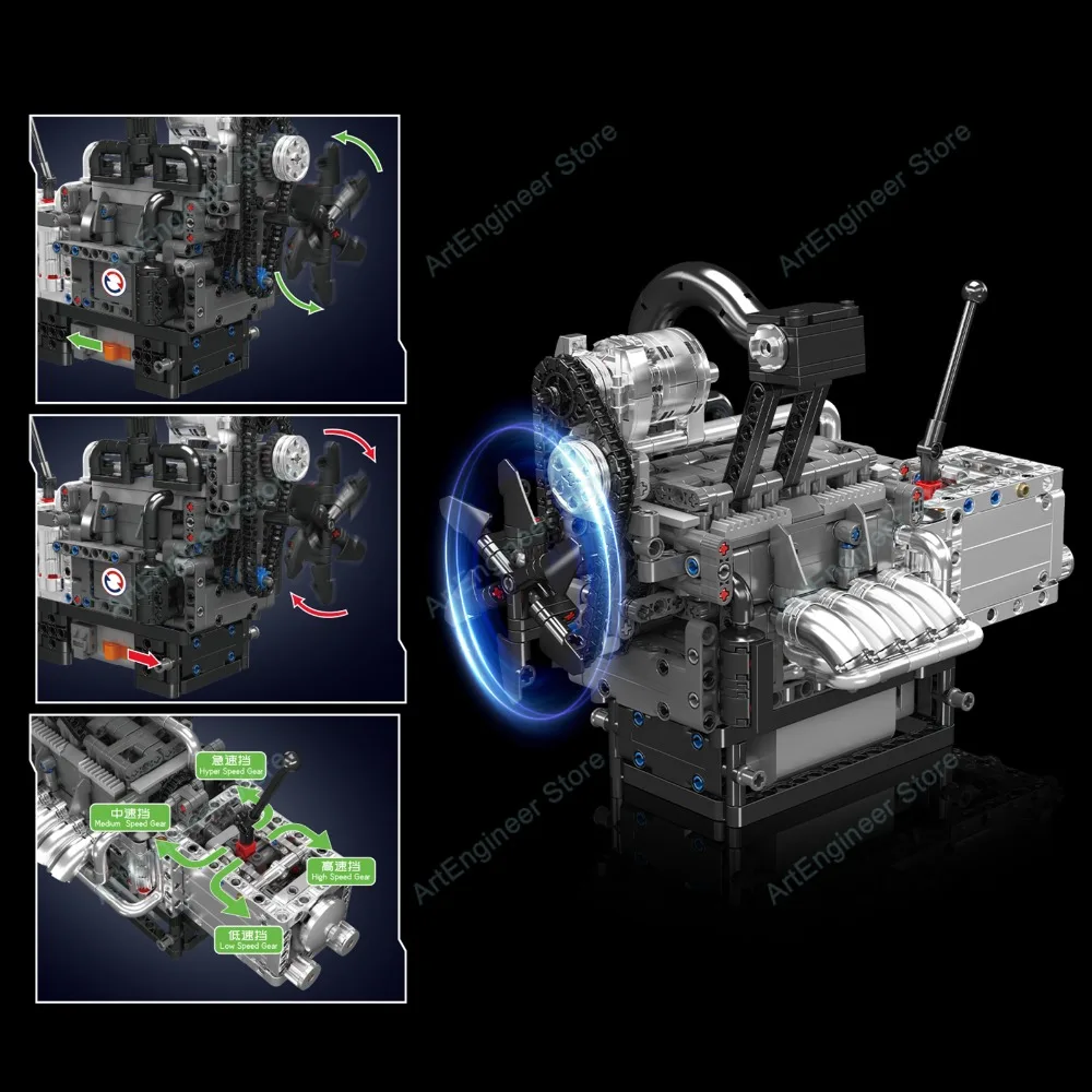 ألعاب محرك السيارة التقنية من مولد كينج 10212 محرك المكبس الدوار الآلي مجموعة مكعبات البناء هدية عيد الميلاد للأطفال