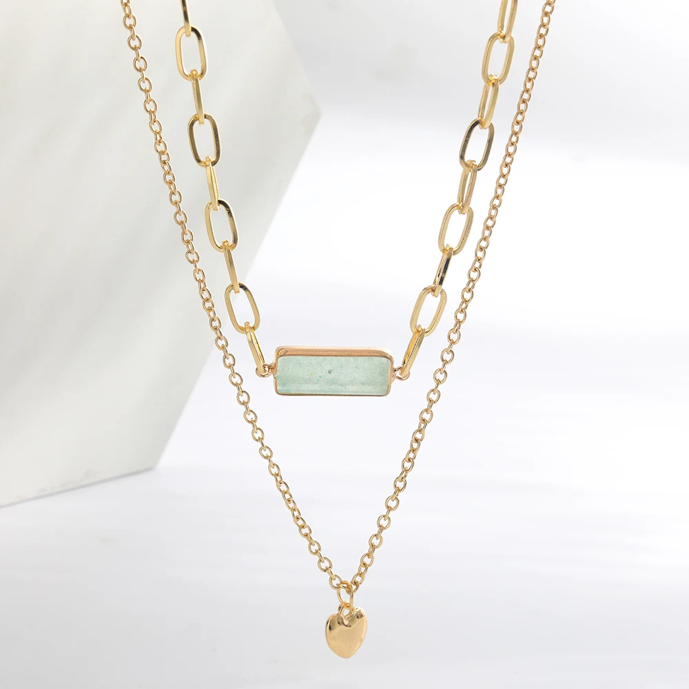 Collier à deux couches en pierre naturelle, pendentif d'amour irrégulier, Design Unique, bijoux romantiques pour fête de bal