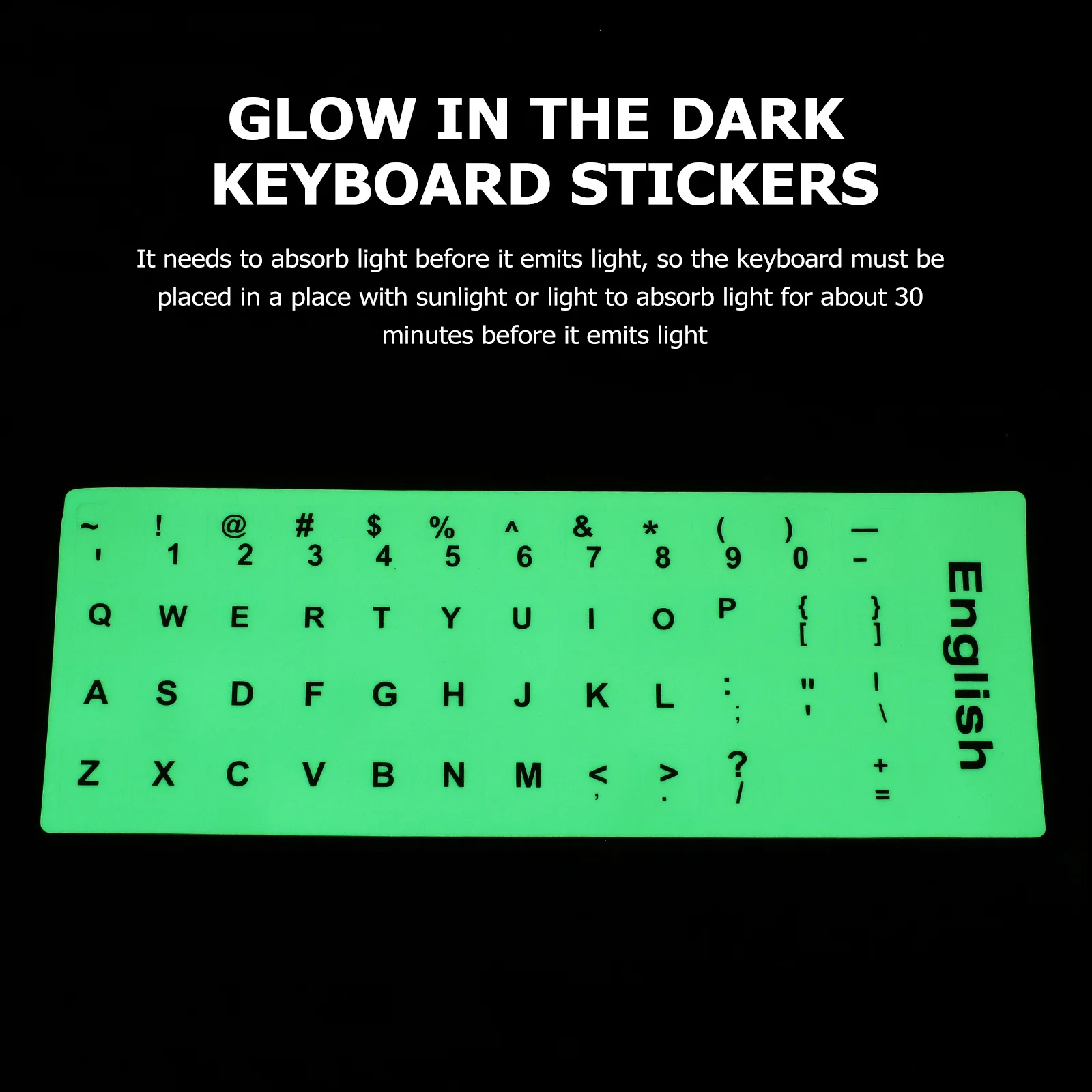

1 Sheet Glow in The Dark Keyboard Sticker Durable English Replacement for Laptop Desktop Computer Keyboard Computer Accessory