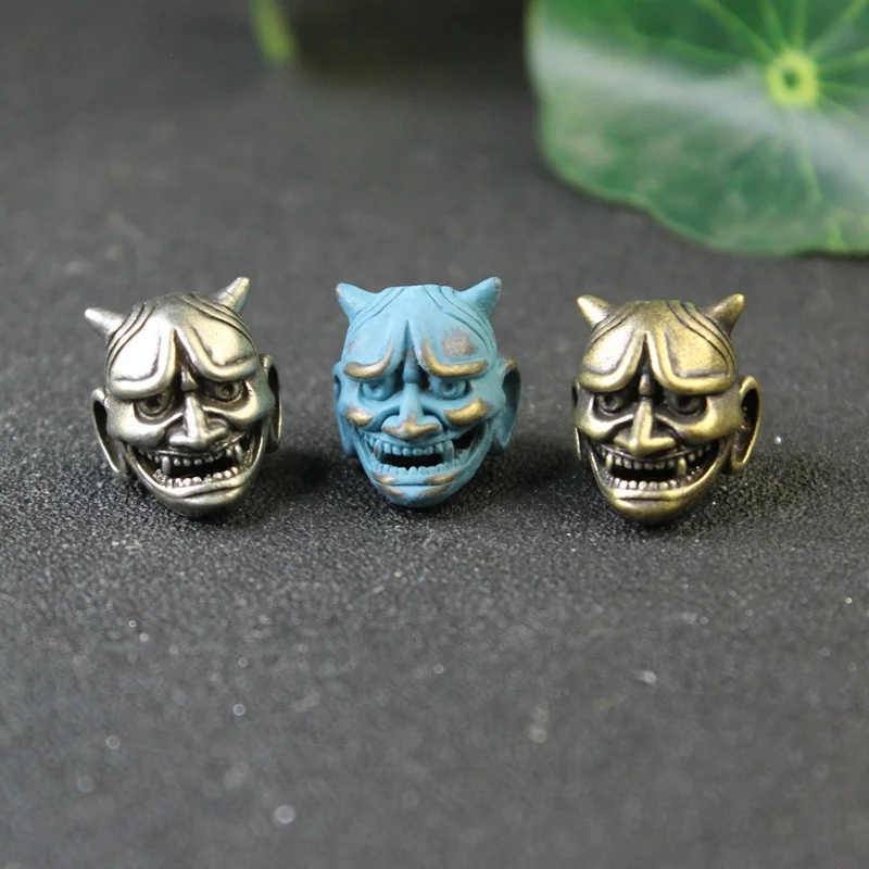 Brass Japanese Prajna Skull Head Knife Beads Paracord Lanyard Charms DIY Ghost Hannya Mask Umbrella Rope Bracelets Accessories