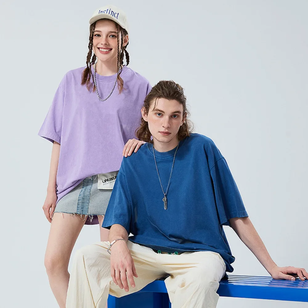 

New 260g Short-sleeved Men's and Women's T-shirts, Old Retro Loose American Style Simple Summer Men's Short-sleeved T-shirts