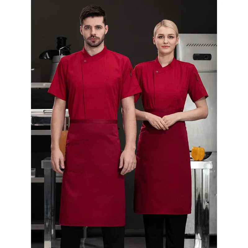 High-End Men's Chef Overalls ฤดูร้อนแขนสั้น Breathable Catering Baking ร้านอาหารตะวันตกโรงอาหารพิเศษเสื้อผ้าสีขาว