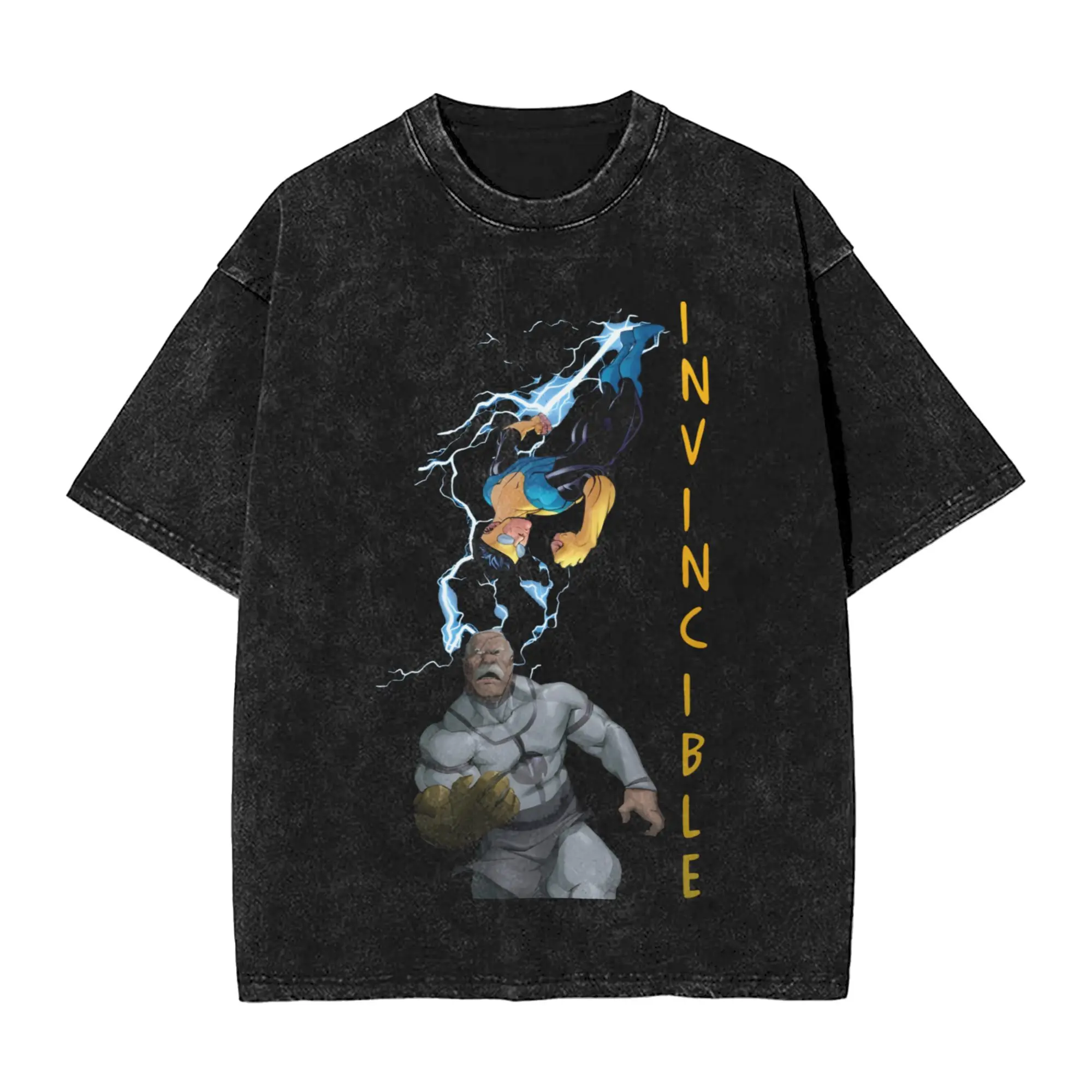 Oversized Washed T-Shirt Invincibles vs Conquest Poster Cotton T Shirts Popular Tshirt for Male Summer Y2K Basic Casual Top Tees