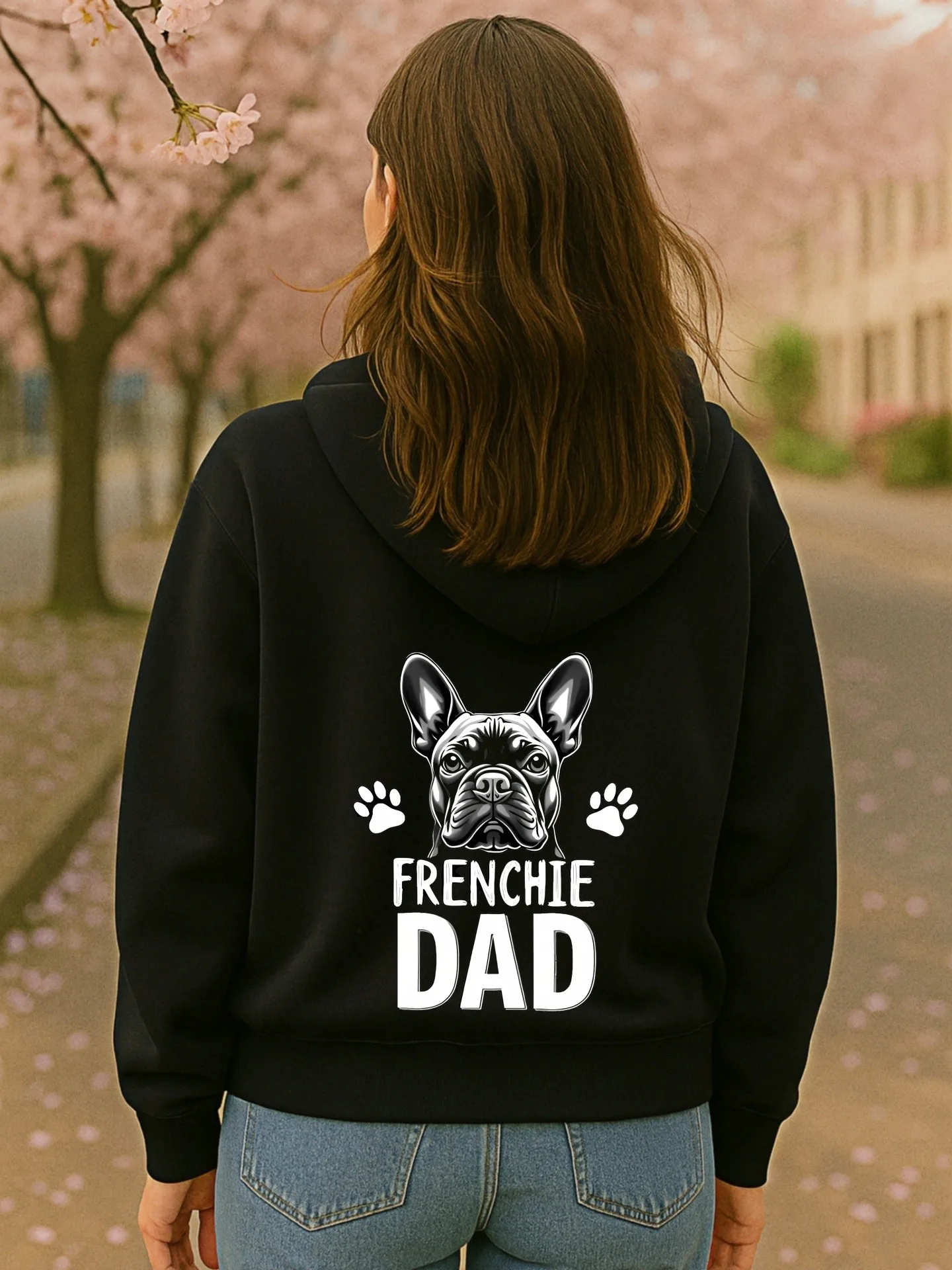 Grafische hoodie, Frenchie Dad-print, casual esthetisch ontwerp, zachte stof, casual dagelijks gebruik, voor heren