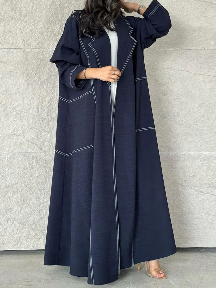 2024 Muzułmańska sukienka modowa z długim rękawem i dekoltem w szpic Abaya Cardigan Imitacja dżinsu Robe Dubai Middle East Saudi Arabia Eid Clothes