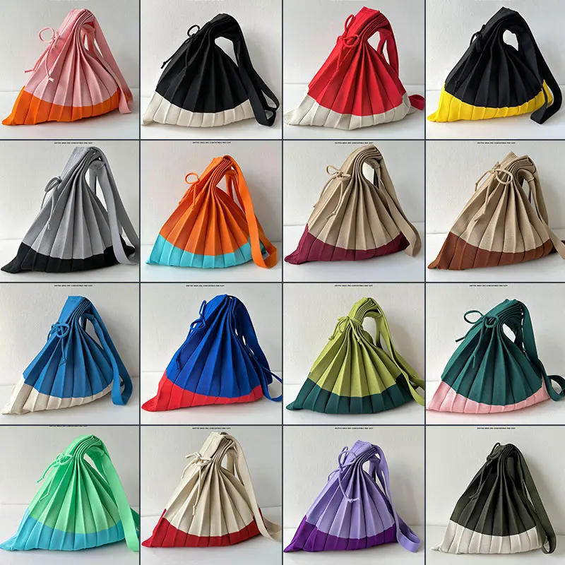 1pc Knitted Pleats Tote Organ Bag Designer Chic Stitching Contrast Korean Retro Fashion Women Shoulder Shopper Handbag Foldable