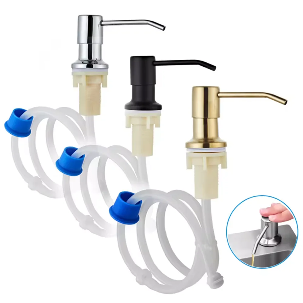 

Built-in Kitchen Sink Liquid Soap Dispenser Pump with 100cm Tube & 350ml Bottle Golden Chrome Brushed Black Stainless Steel