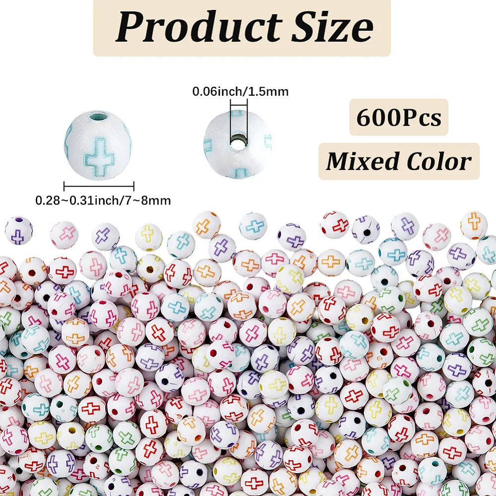 1 Box 600PCS 8MM Easter Acrylic Beads Round Enlaced Crucifix Plating Opaque Crosses Plastic Ball Colors Loose Spacer Bead Bulk