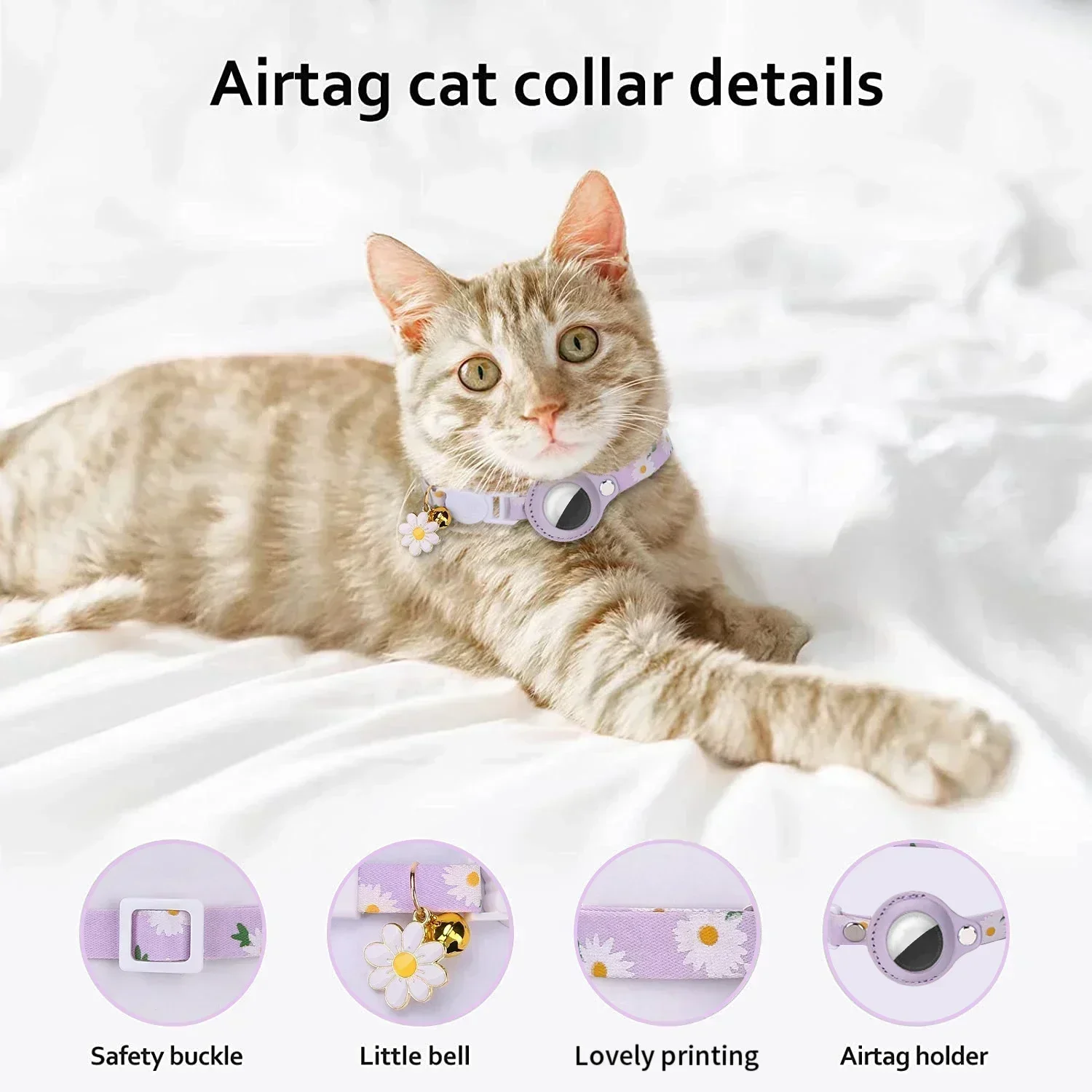 Lovely Aritag Protective Case Anti-Lost Cat Collar Adjustable Kitten Collar with Bell Light Weight Puppy Necklace Pet Supplies