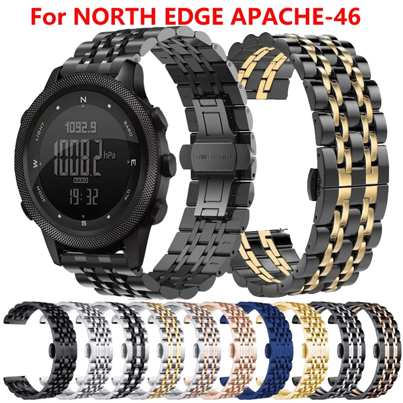 22 مللي متر سوار فولاذي غير قابل للصدأ حزام ل NORTH EDGE APACHE-46 المعادن ربط سوار كوريا ل NORTH EDGE APACHE-46 Smartwatch الرجال الفرقة