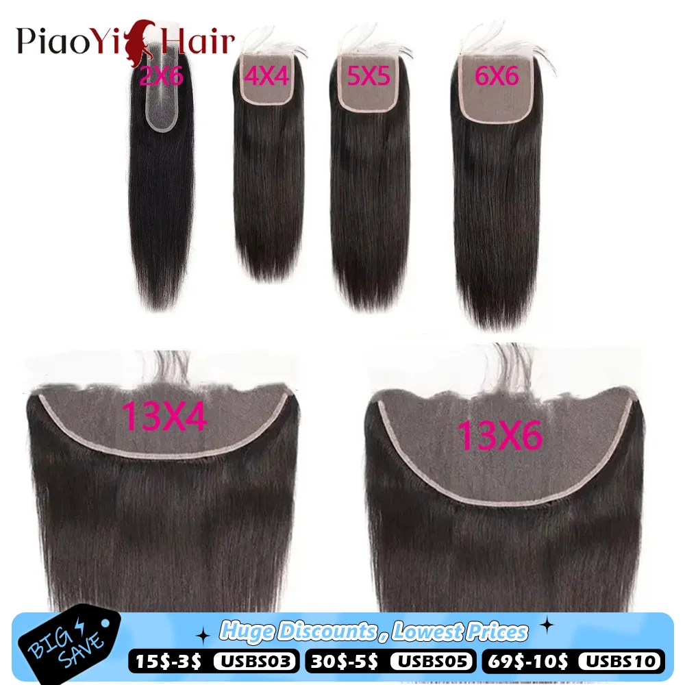 Cabello humano brasileño liso 13x6 13X4 HD con encaje Frontal prearrancado 4x4 5x5 6x6 encaje transparente 2x6 Hd cierre de encaje cabello humano