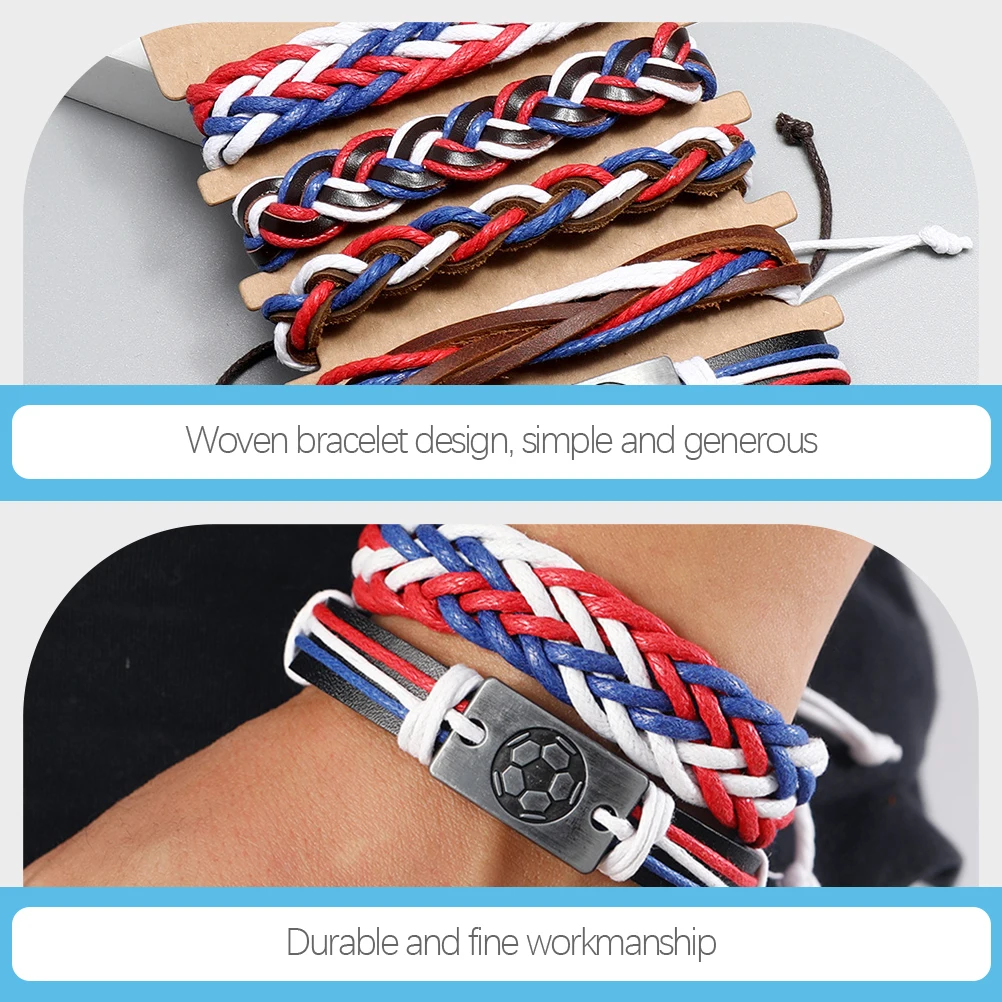 

5pcs Woven Flag Men Women Soccer Football Bead Alloy Adjustable Soccer Charm Bracelet Bracelets Daily Sports Activities