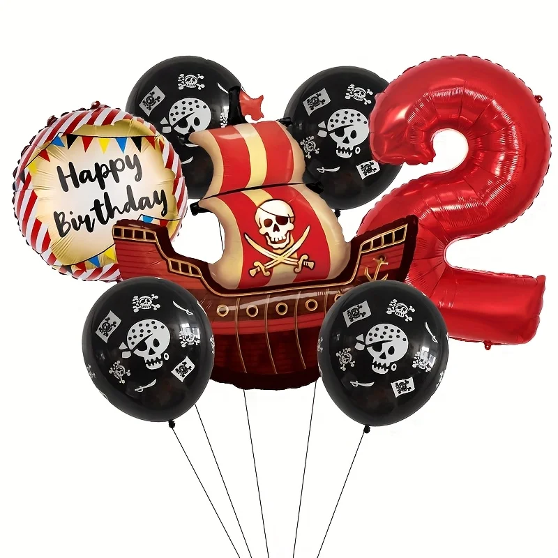 Piratenschiff-Folienballon mit Nummer 1-9 Piraten-Themen Geburtstag Halloween Deko für Innen und Außen Festival-Szenendekoration Zubehör – Detail 3
