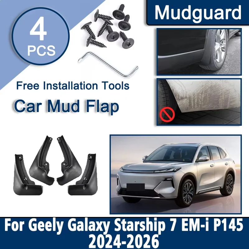 

Брызговики для Geely Galaxy Starship 7, аксессуары EM-i P145 2024 2025 2026, переднее и заднее крыло, защита от царапин, брызговики для колес