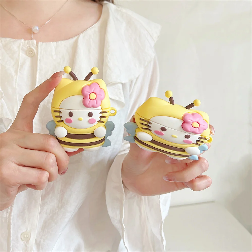 For Apple AirPods 1 2 3 Generation Airpods Pro Pro 2 Funny 3D Bee Hello Kitty Earphone Cover Wireless Bluetooth Headphone Case