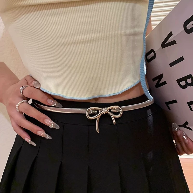 Metal Bow Knot Belt Elastic Force Adjustable Women Y2k Vintage Belt Skirt Pants Accessories Girl Metal Waist Chain