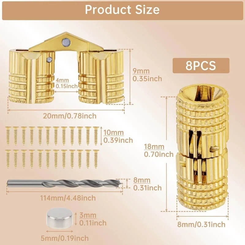 8Pcs 8mm Hidden Brass Barrel Hinges with Magnet,Drill Bit,concealed Hardware Look. Fits Wooden/jewelry Boxes/ring /keepsake Box