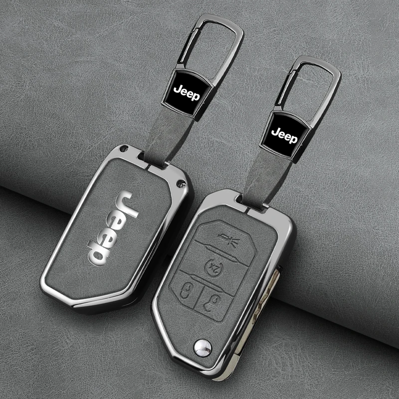 Zinc Alloy Leather 2 3 4 Buttons Car Key Case Cover For Jeep Gladiator JT Sahara JLU Wrangler JL Rubicon 2018 2019 Accessories