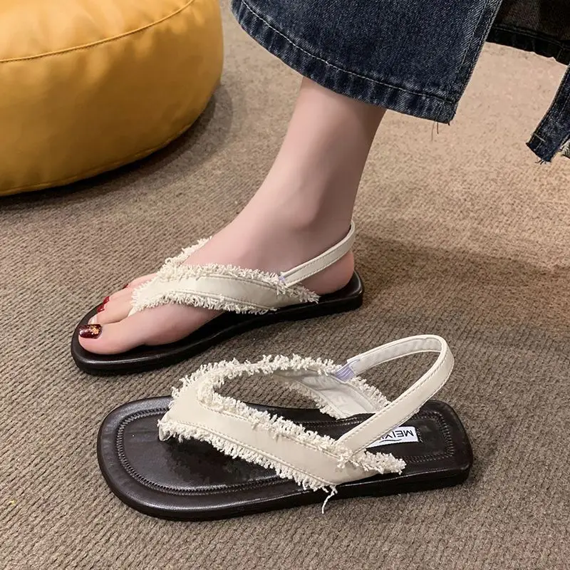 2025 NEW Women's Sandals Slip-on Adult Ladies Shoes 2024 Fashion Solid Shallow Square Heel Women's Sandals Sandálias