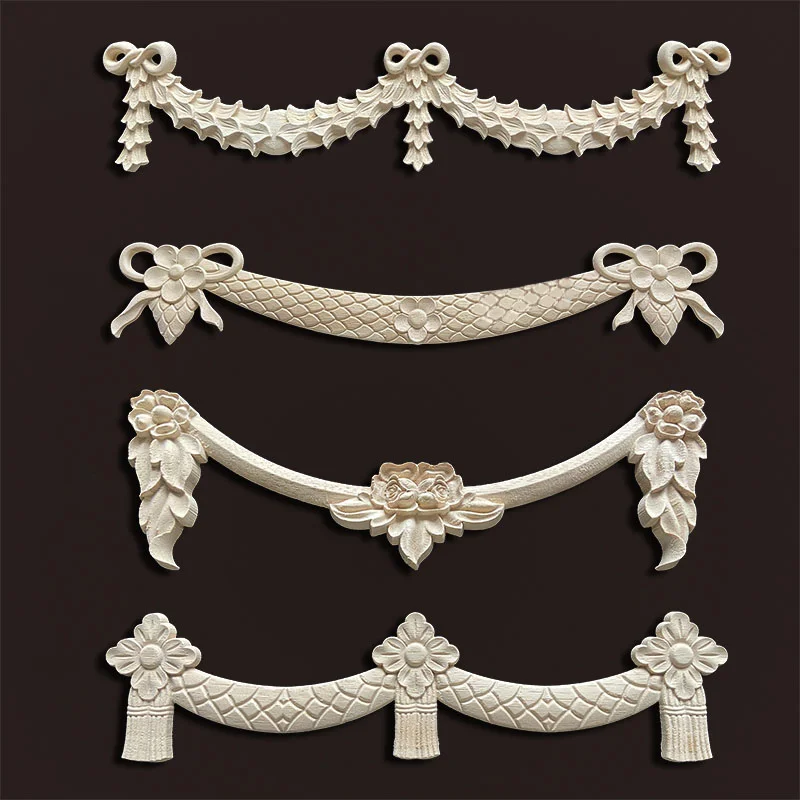 Wood Appliques Molding Carved Decal Corner Onlay Room Decor Item for Home Decoration Furniture Cabinet Orietal Flower Crafting