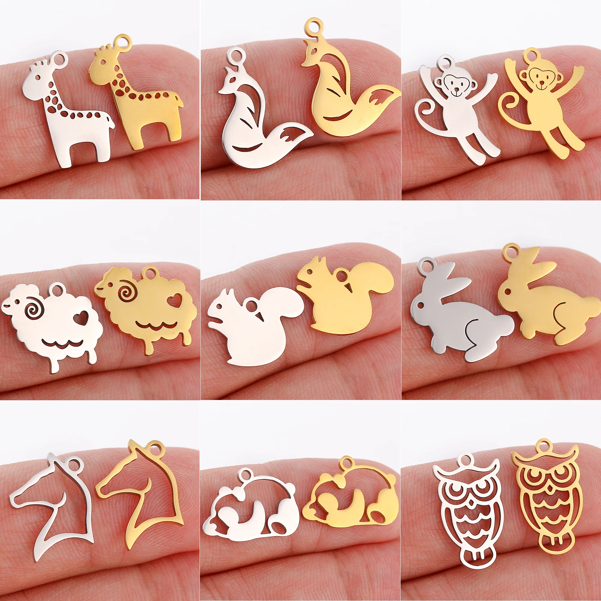 5pc/Lot Cute Panda/Squirrel/Fox/Monkey/Giraffe/Owl Charms Animal Pendants DIY Handmade Necklace Bracelet Earrings Jewelry Making