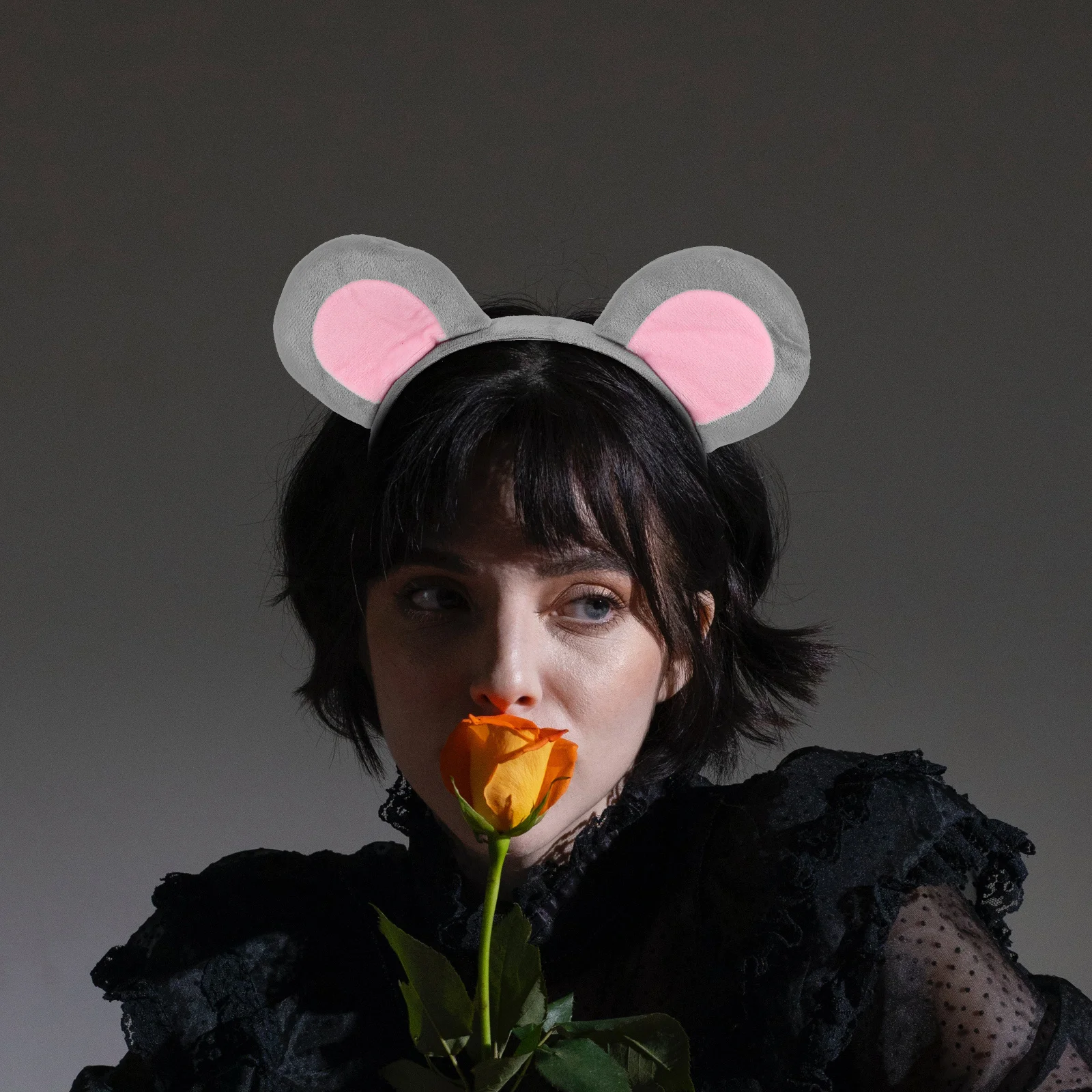 1 Zestaw Szary Strój Myszki z Uszami, Opaską, Ogonem i Muszką, Kostium Cosplay na Imprezę dla Dzieci i Kobiet