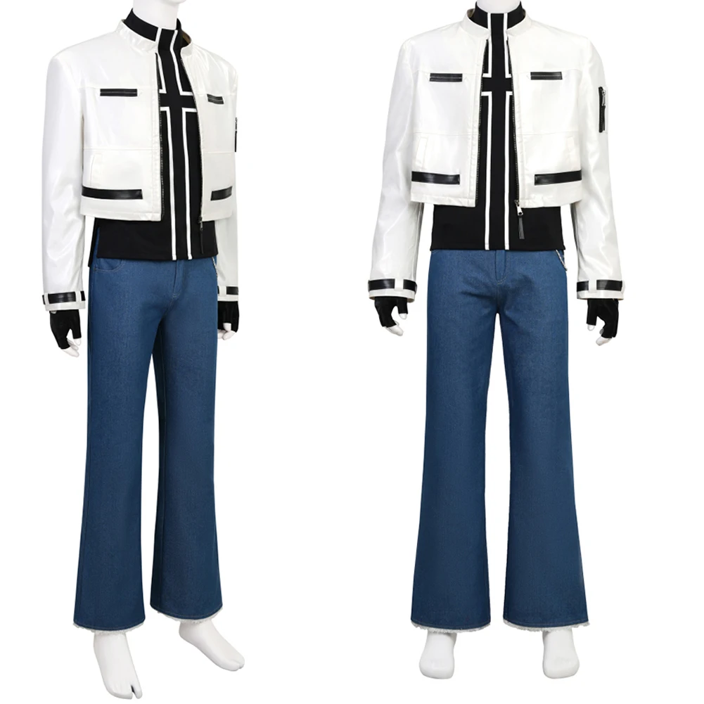 أنيمي لعبة مقاتلة الملك كيو كوساناجي تأثيري الرجال زي سترة بيضاء قفازات السراويل قلادة مجموعة الذكور تمويه هالوين الدعاوى #2