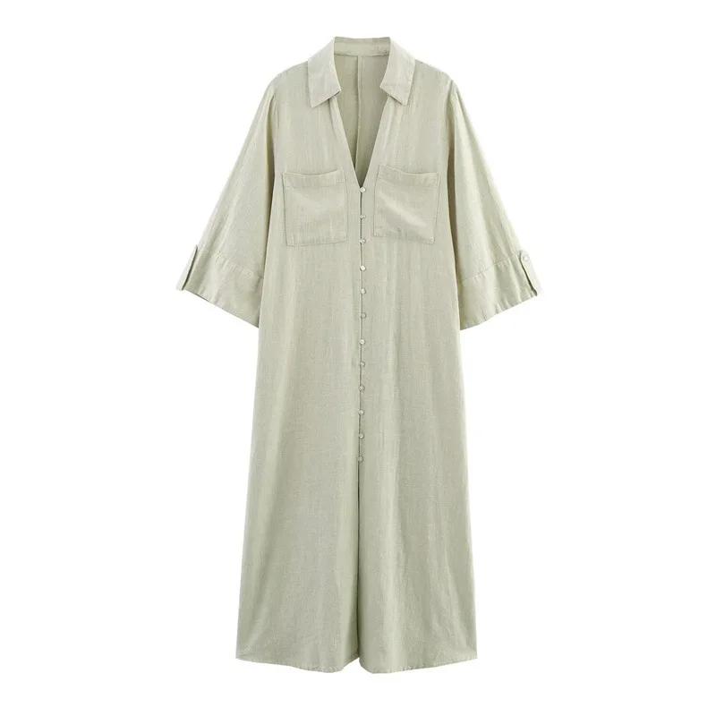 

Смешанная пенька Long Sve irt Sle V-Ne Dr Юбка трапециевидной формы с высокой талией Полиэфирное волокно Ci Walk Cake Юбка на молнии с открытой стороной