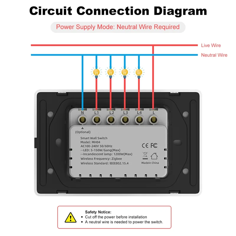 Умный переключатель Tuya Zigbee, нейтральный провод, дополнительная интеллектуальная настенная кнопка США, выключатель света AC100-240V для Alexa