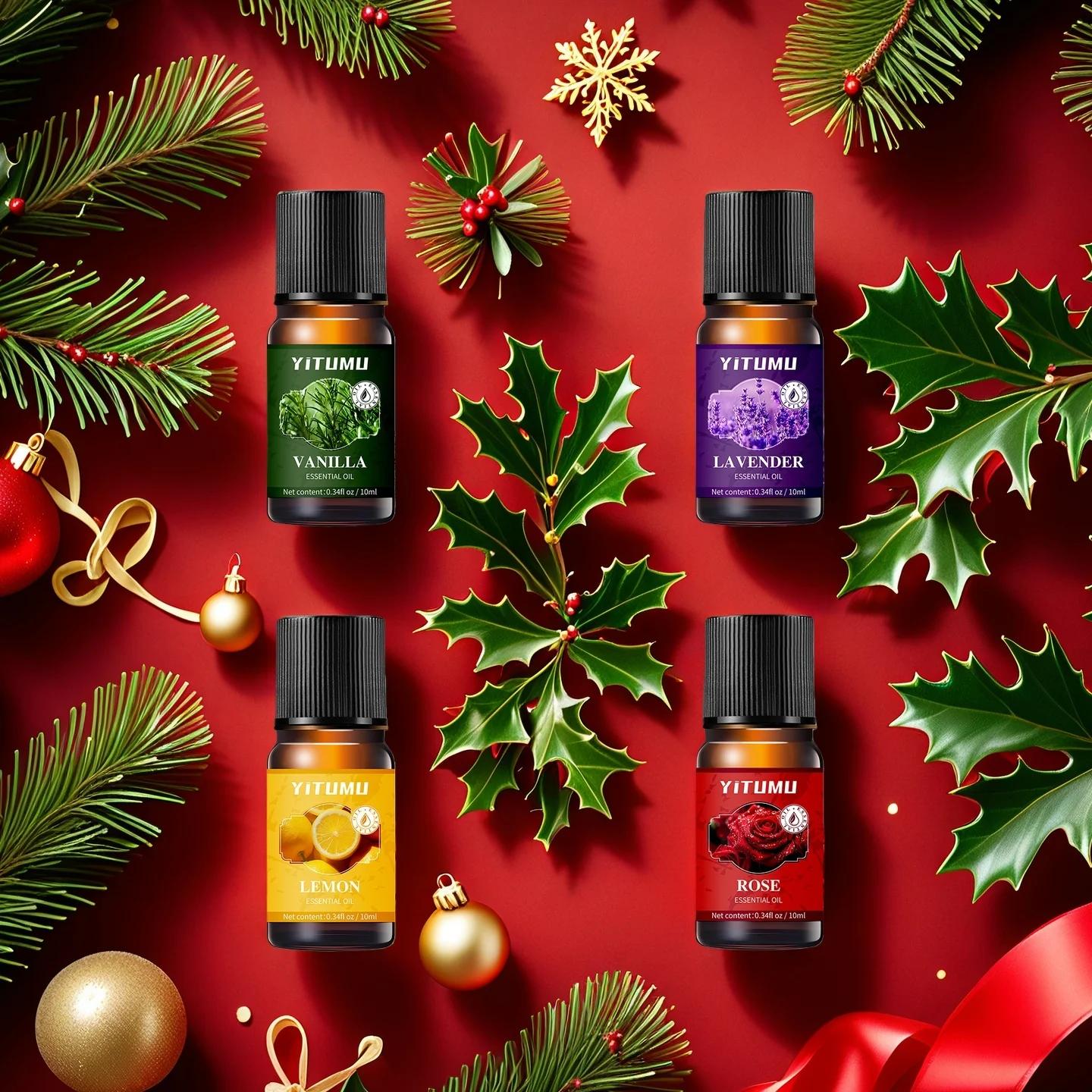 

Single-bottle 10ml essential oils in 12 fragrances: lavender, lemon, rosemary. Perfect Christmas gifts for family and friends.