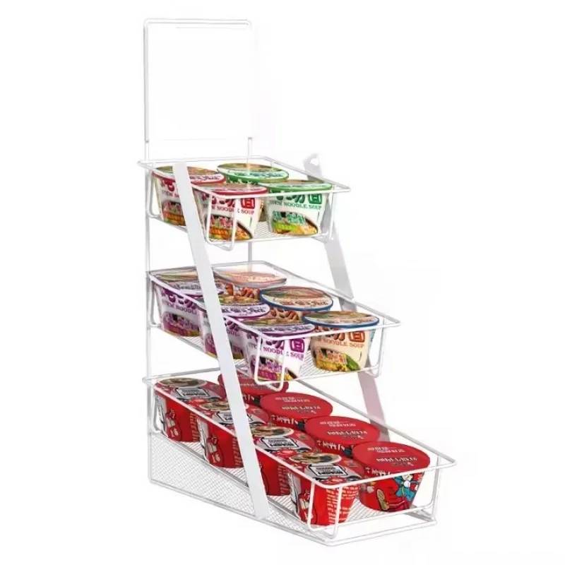 custom.Counter Metal Wire Screen Mesh Stand Instant Cup Noodles Chewing Gum Food Spice Display Drugstore Supermarket Shelv