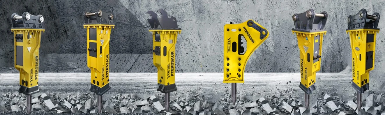 PoweRock Hydraulic Hammer Rock Breaker Post Driver Bit Thumb Post Pounder 68mm Chisel Diameter Hydraulic System 4-7 Ton