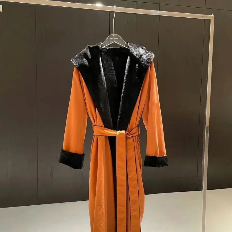 

Men's Fleece Hooded Long Fashion Coral Fleece Outer Loungewear Fall and Winter New Nightgown Large Size Comfortable and Simple