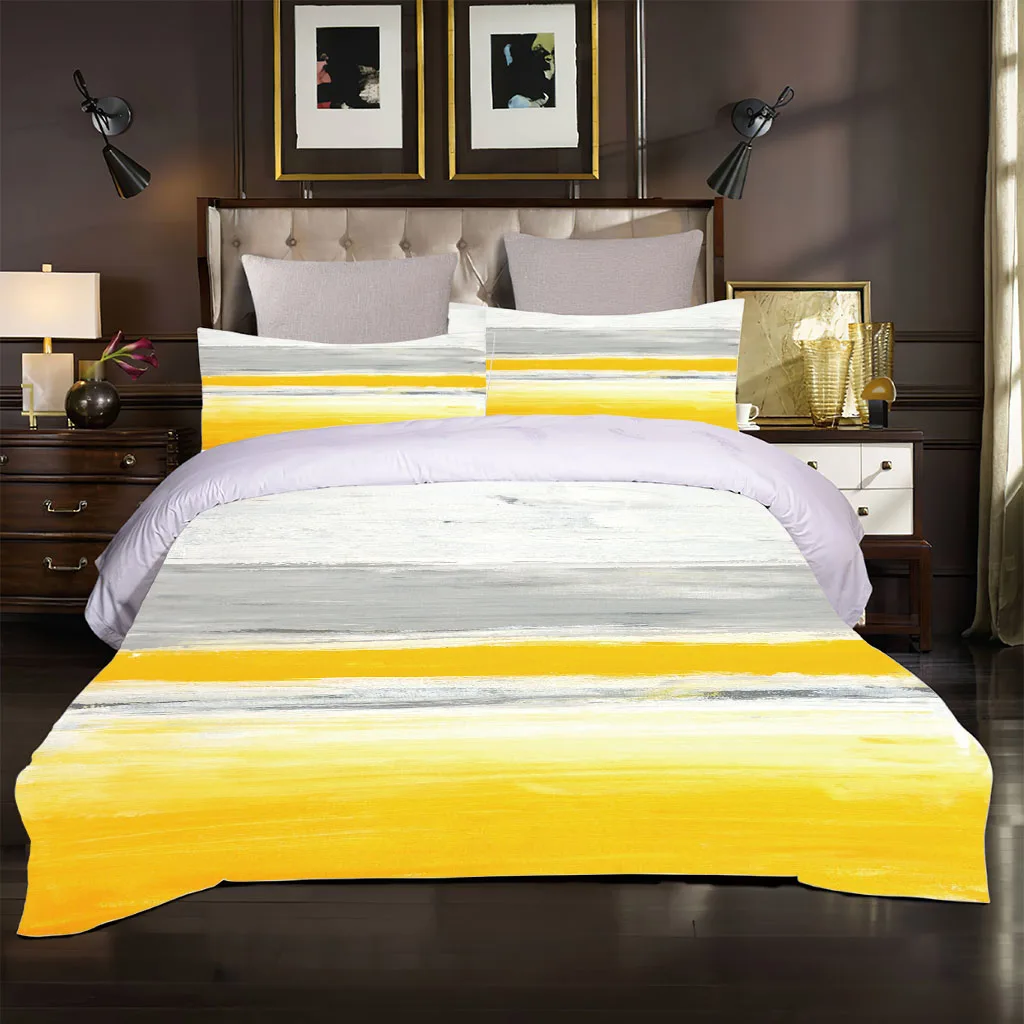 HUANZHUANG Printing Duvet Cover Set Yellow Art Printing Quilt Cover Pillowcase Comforter Set Bedding Set Exquisite Luxury Birthd