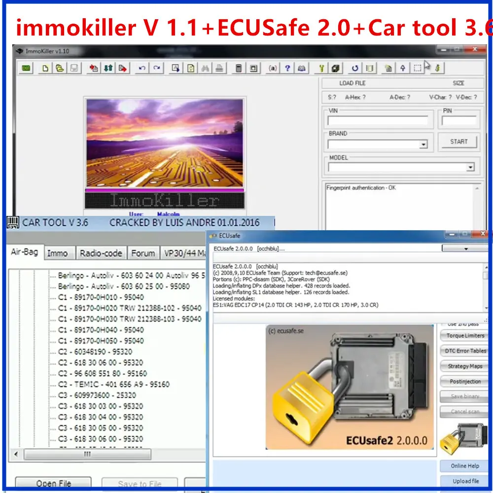 Newest version IMMO KILLER V1.1+ ECUSa.fe 2.0 + Car Tool Software Cartool V3.6 for Immo and Airbag Resetting