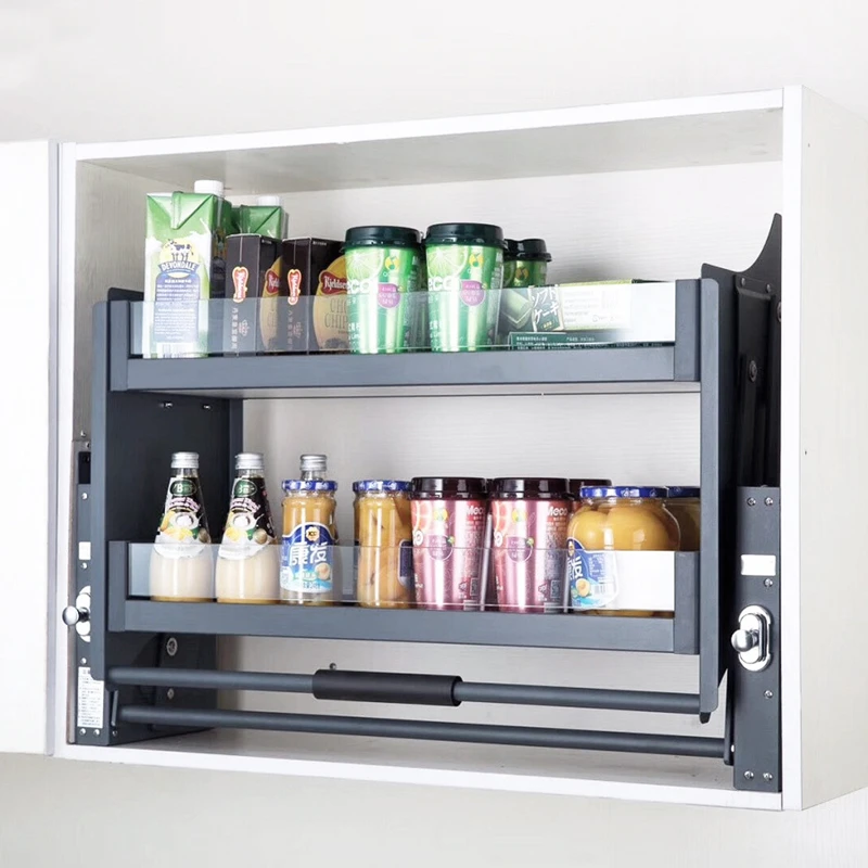 Hanging cabinet with damping lift pull-out kitchen cabinet pull-down shelf spices aluminum pull-down basket