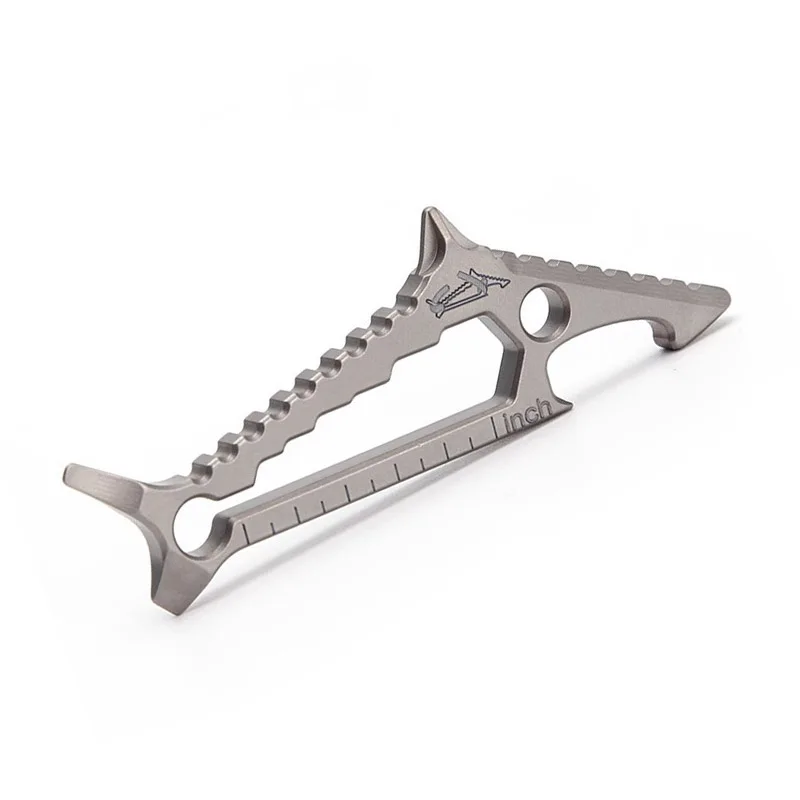 Shark Shape EDC Titanium Alloy Crowbar Multifunctional Hexagon Wrench Bottle Opener Phillips Straight screwdriver Ruler Keychain