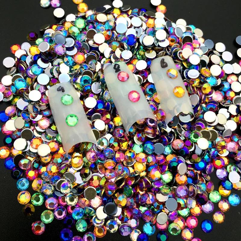 60pcs/pcak Colorful 5MM AB Mixed Color Nail Art Rhinestones Crystal Acrylic Round Glitter DIY Nail Decorations