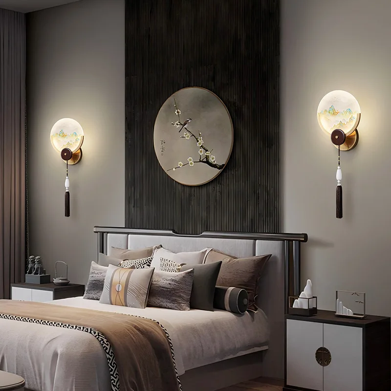 Chinese Style Living Room Background Decoration Wall Lamp New Staircase Corridor Lighting Fixture Bedroom Bedside LED Wall Light