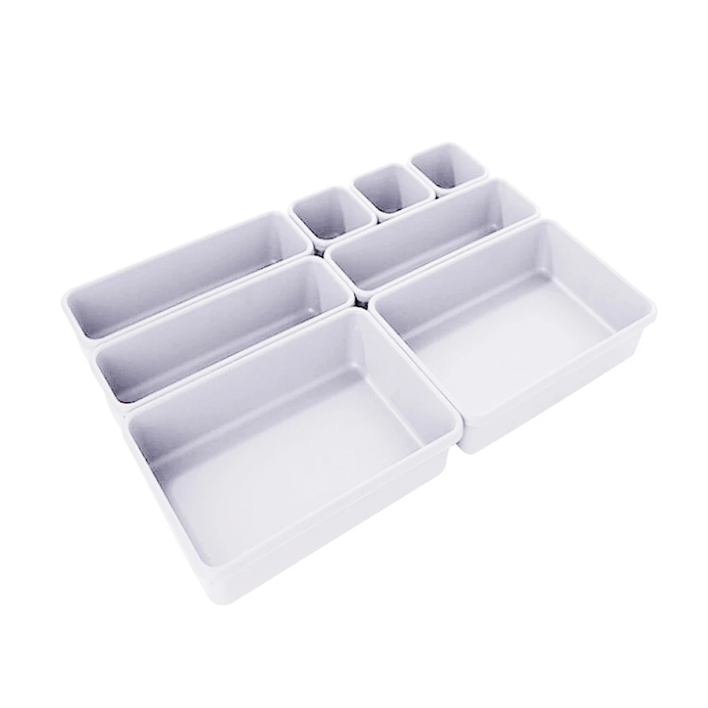 

8 шт./компл., разделитель для ящиков, пластиковый ящик для хранения, вставной лоток, офисный домашний органайзер, принадлежности, белый