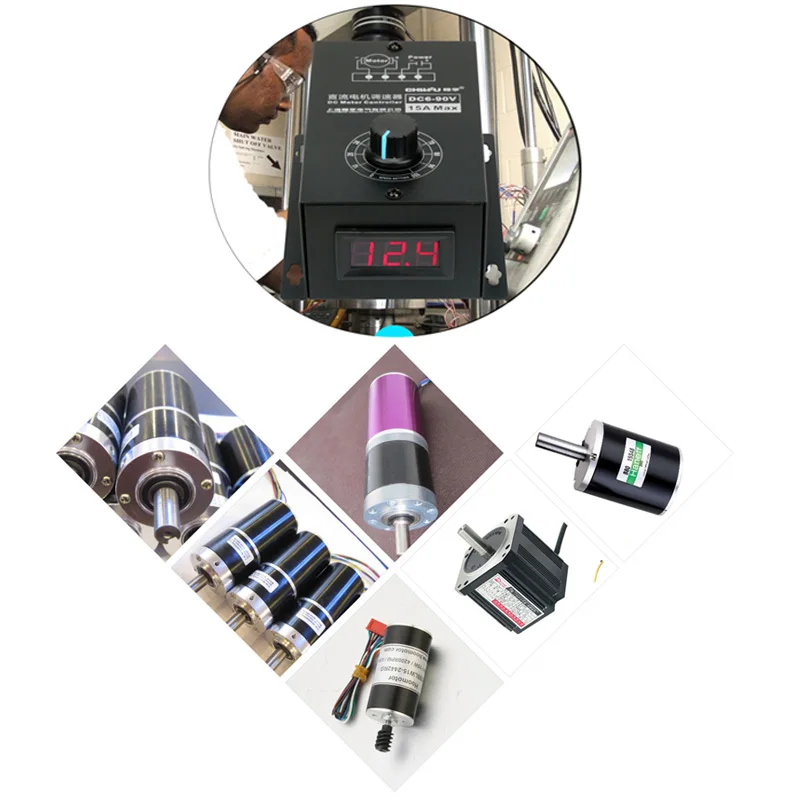 DC Escova Motor Speed Controller, Stepless Regulador de Velocidade, Display Digital, Suporta Controle PLC, 6V-90V, 15A, 0-100% PWM