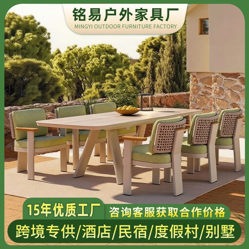 

Уличные столы и стулья для гостиниц и отелей, комплект из массива дерева для сада, плетеная мебель для патио и отдыха, обеденный гарнитур