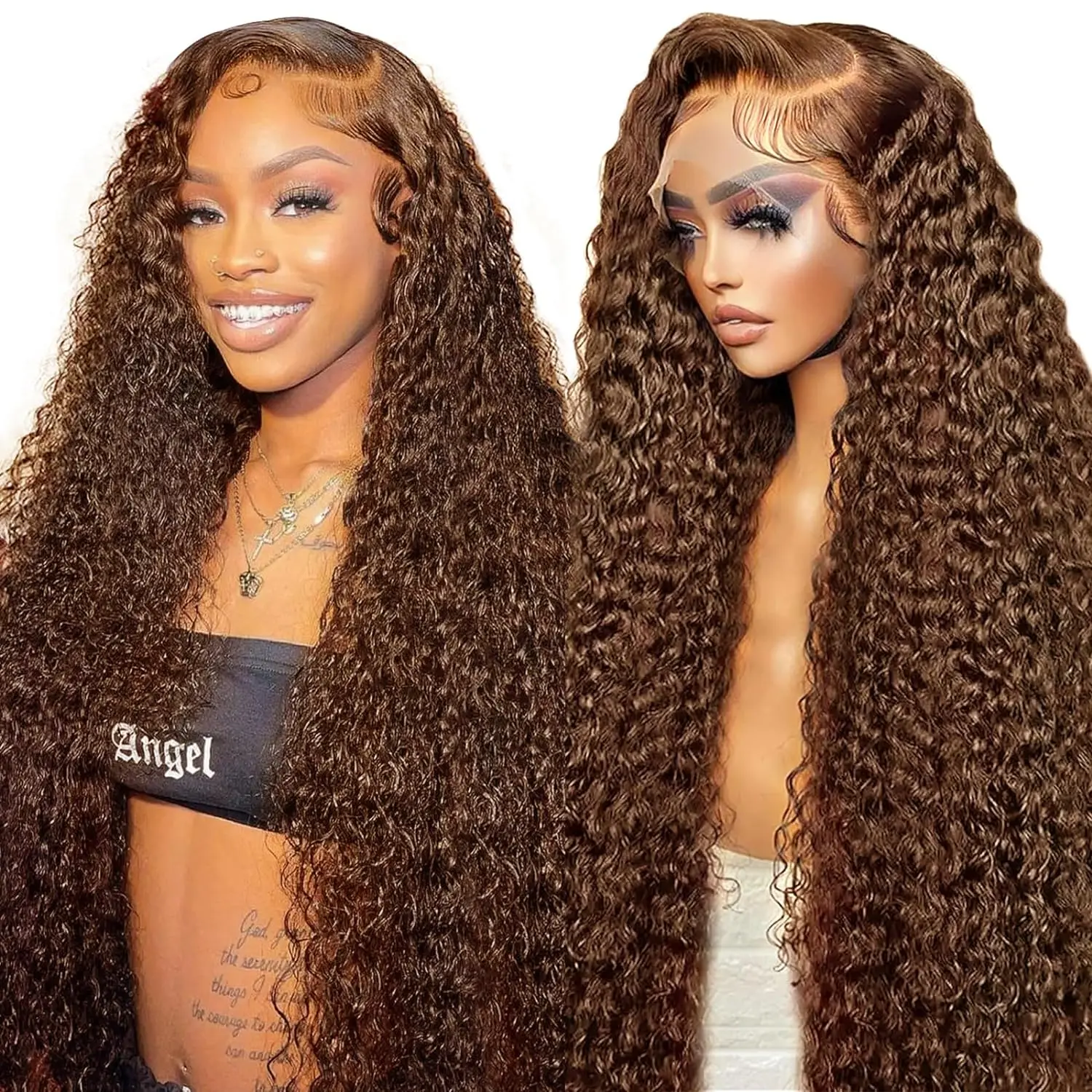 

13X6 Chocolate Brown Lace Front Wig Water Wave Wet And Wavy Lace Fronta Wigs Human Hair Curly Glueless PrePlucked Bleached Knots