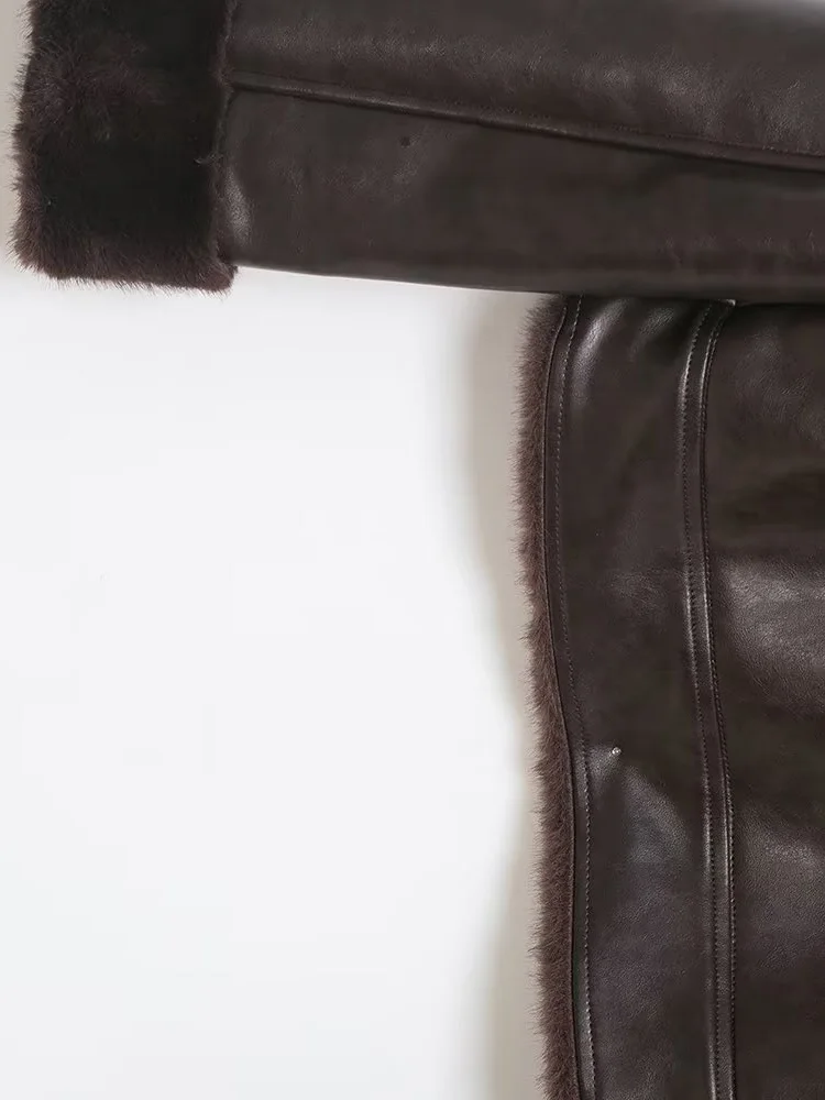 Damska elegancka dwustronna kurtka ze sztucznego futra, modna, z wysokim kołnierzem, zapinana na jeden guzik, z kieszeniami, zdobiona, z długim rękawem, ciepły płaszcz zimowy.