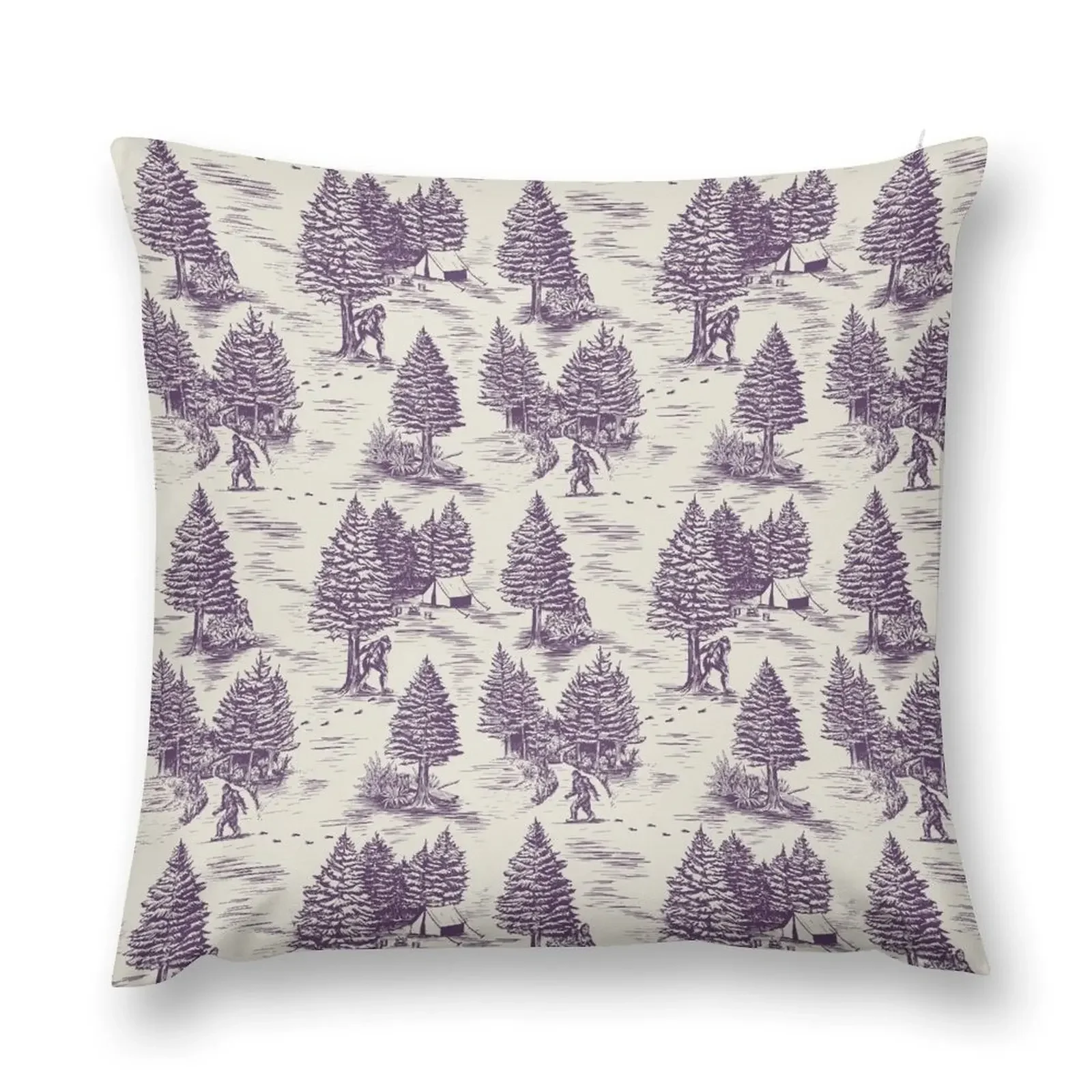 Bigfoot / Sasquatch Toile de Jouy in Purple Throw Pillow Elastic Cover For Sofa Throw Pillow Covers pillow